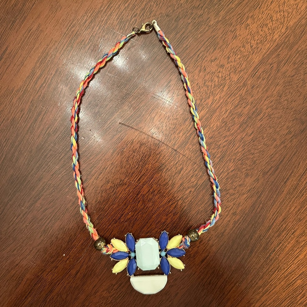 Colorful Beaded Necklace with Blue and Yellow Accents
